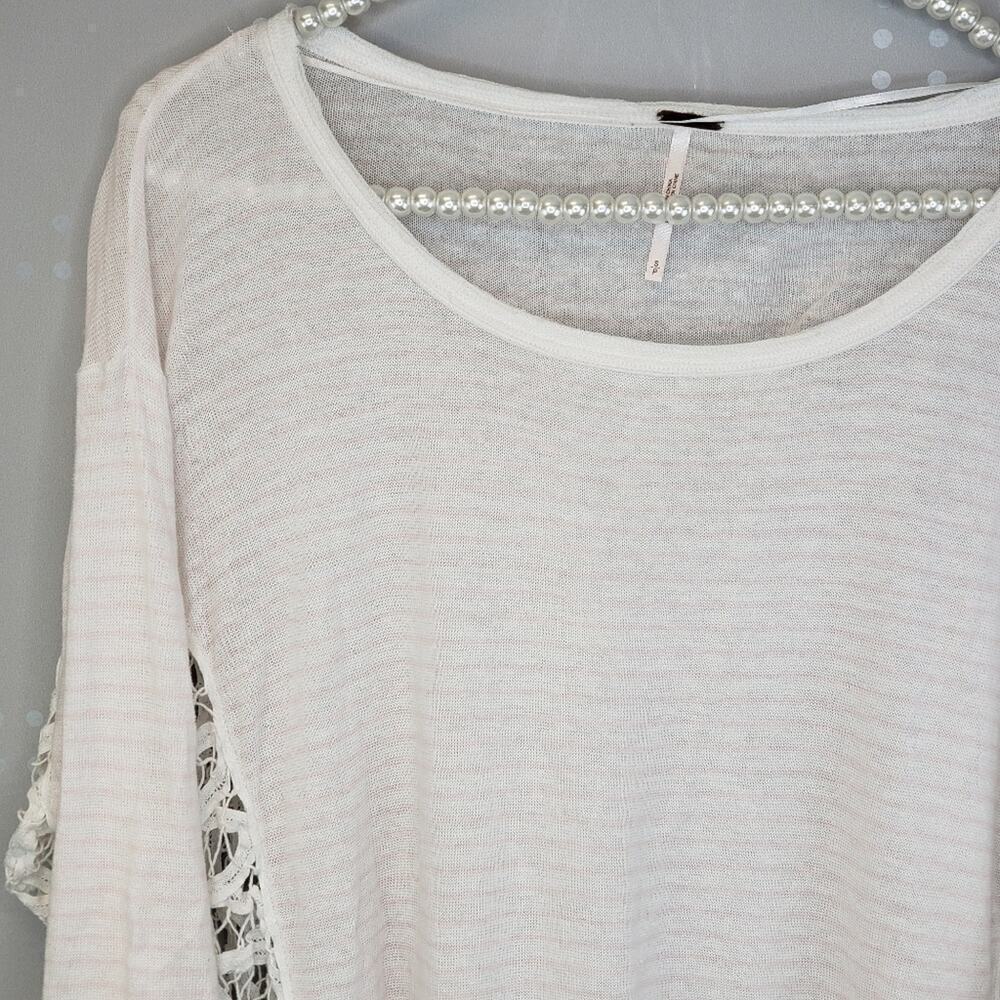 Free‎ People Pink Striped Top with Lace sides panel SZ S - Picture 2 of 8